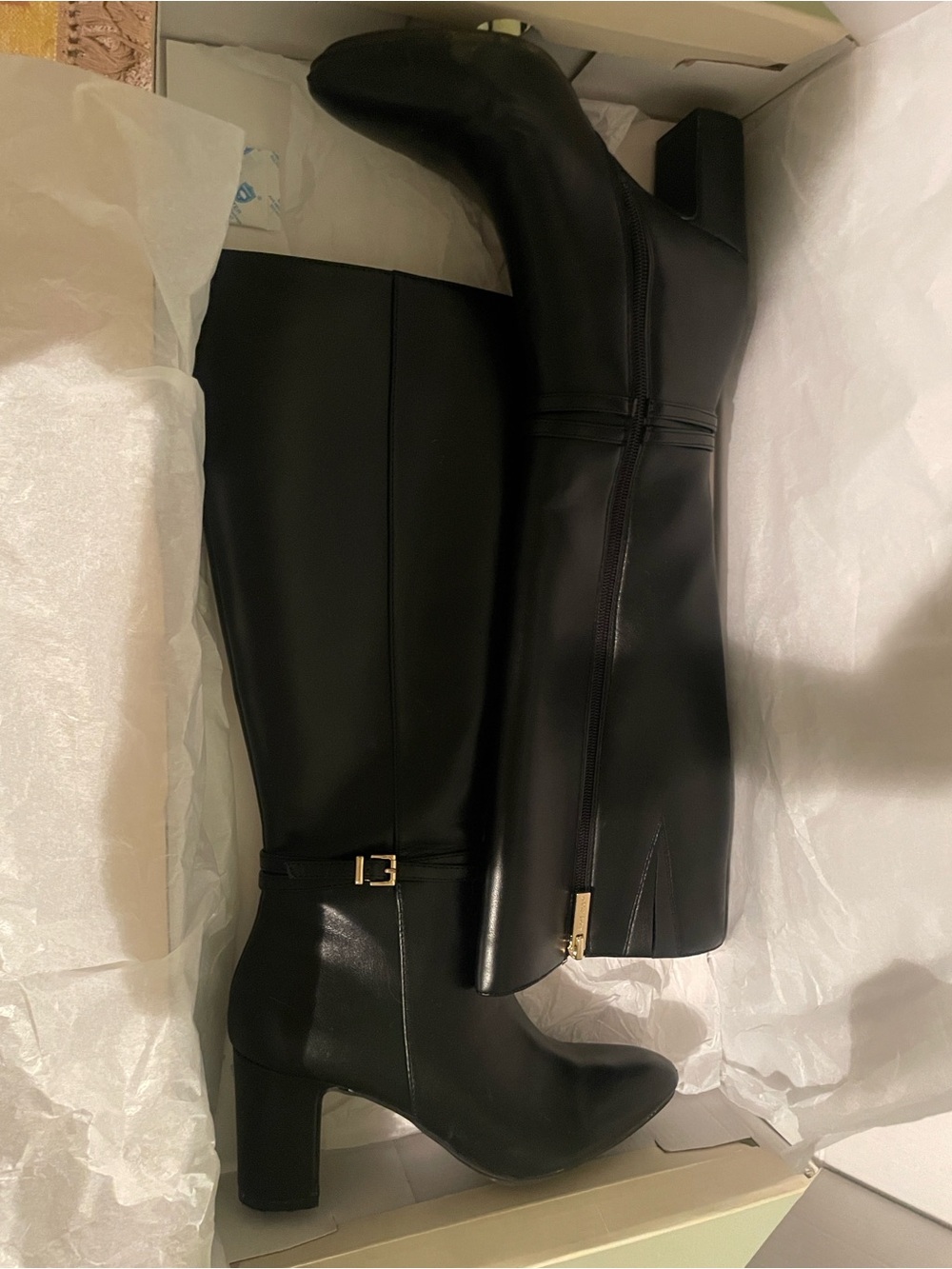 Anne Klein Black Knee High Block Heel Boots
